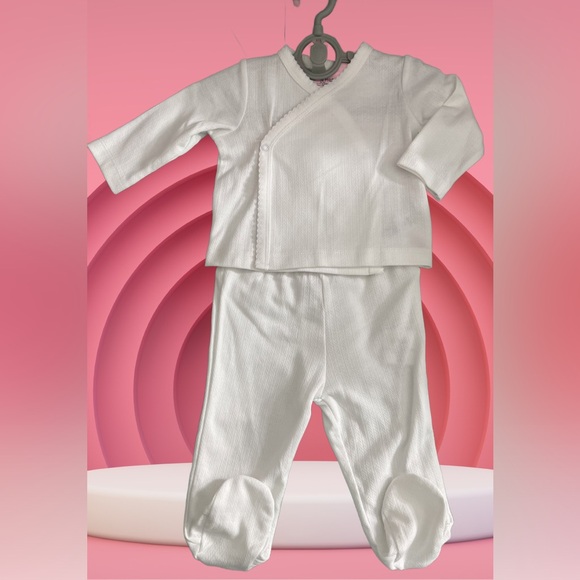 NEW Little Me 2pc Pure White Sleeper Set Wrap/Snap Top Footed Pants 6M Quality! - Picture 2 of 7